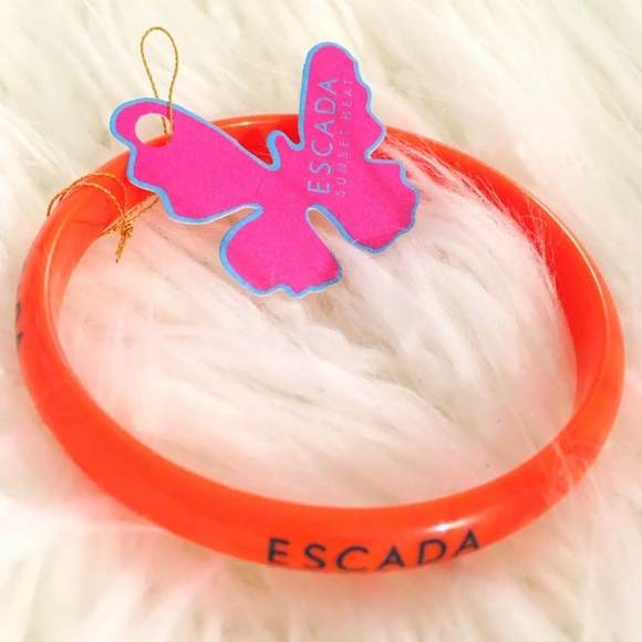 Vintage Auth Escada Orange Bangle bracelet-plastic w/ butterfly paper Escada tag - Picture 1 of 2